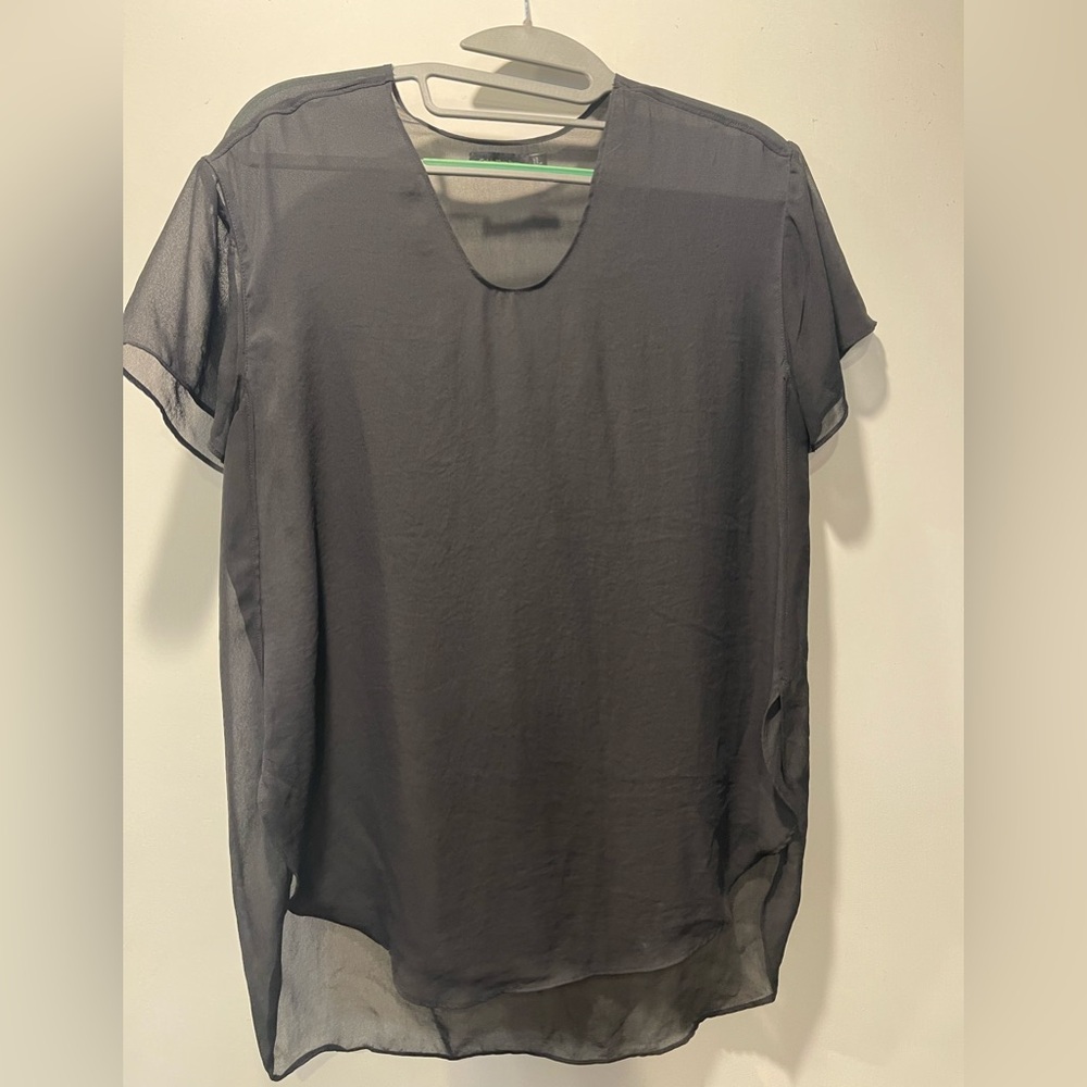 Semi-Sheer Black Short Sleeve Blouse
